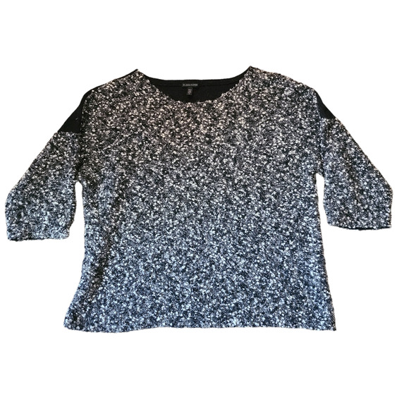 EILEEN FISHER Marled Front Solid Back Wool Mohair 3/4 Sleeve Sweater Size Large - Picture 1 of 8